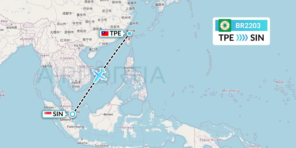 BR2203 EVA Air Flight Map: Taipei to Singapore