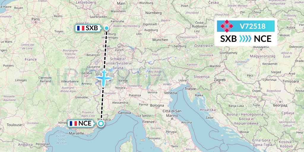 V72518 Volotea Flight Map: Strasbourg to Nice