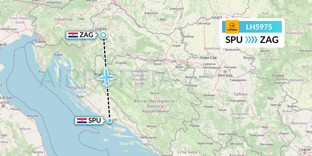 LH5975 Lufthansa Flight Map: Split to Zagreb