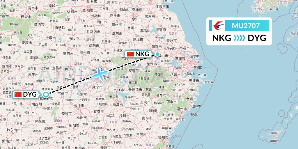 MU2707 China Eastern Airlines Flight Map: Nanjing to Dayong