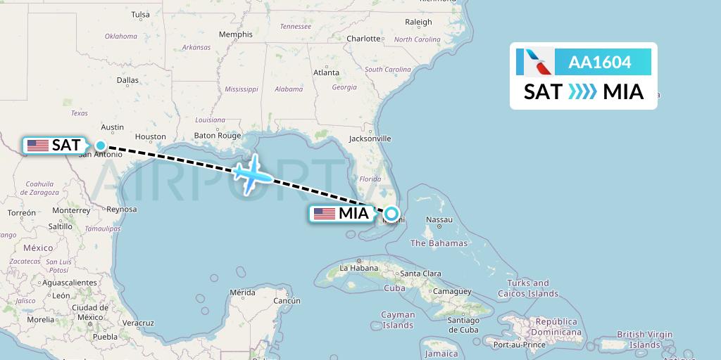 AA1604 American Airlines Flight Map: San Antonio to Miami