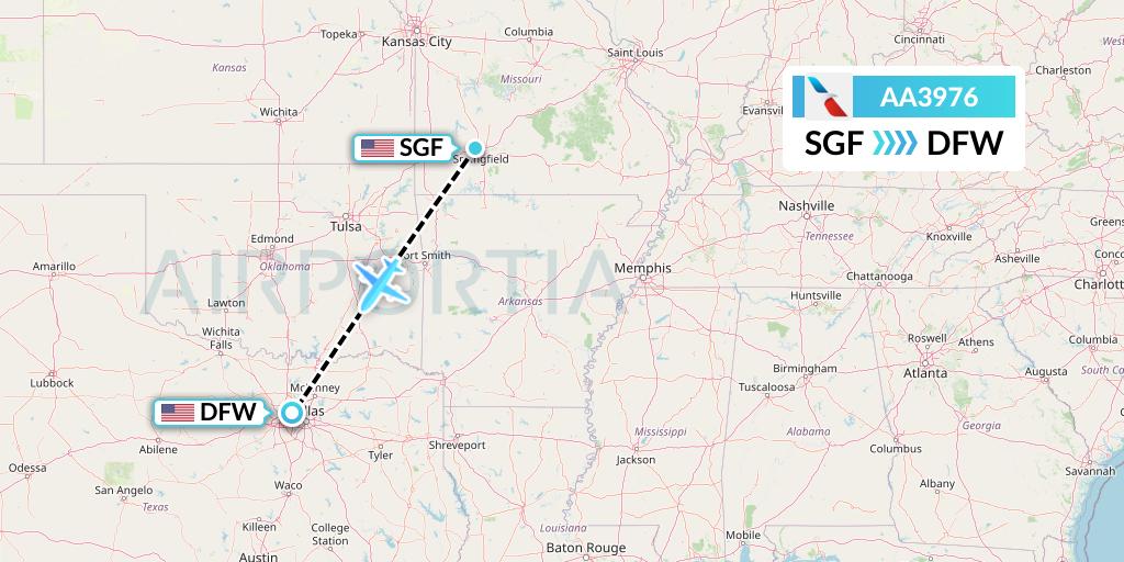 AA3976 American Airlines Flight Map: Springfield to Dallas