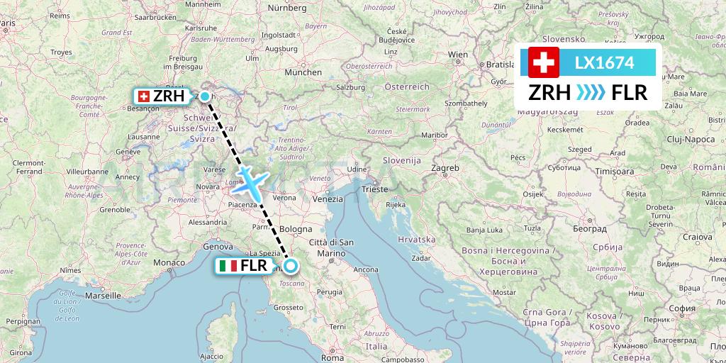 LX1674 Swiss Flight Map: Zurich to Florence