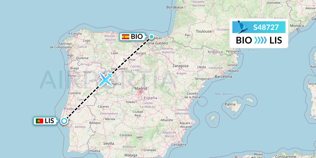 S48727 Azores Airlines Flight Map: Bilbao to Lisbon