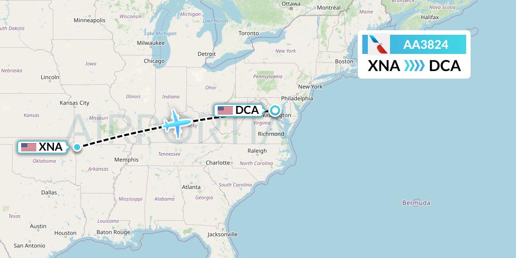 AA3824 Flight Status American Airlines Bentonville to Washington (AAL3824)