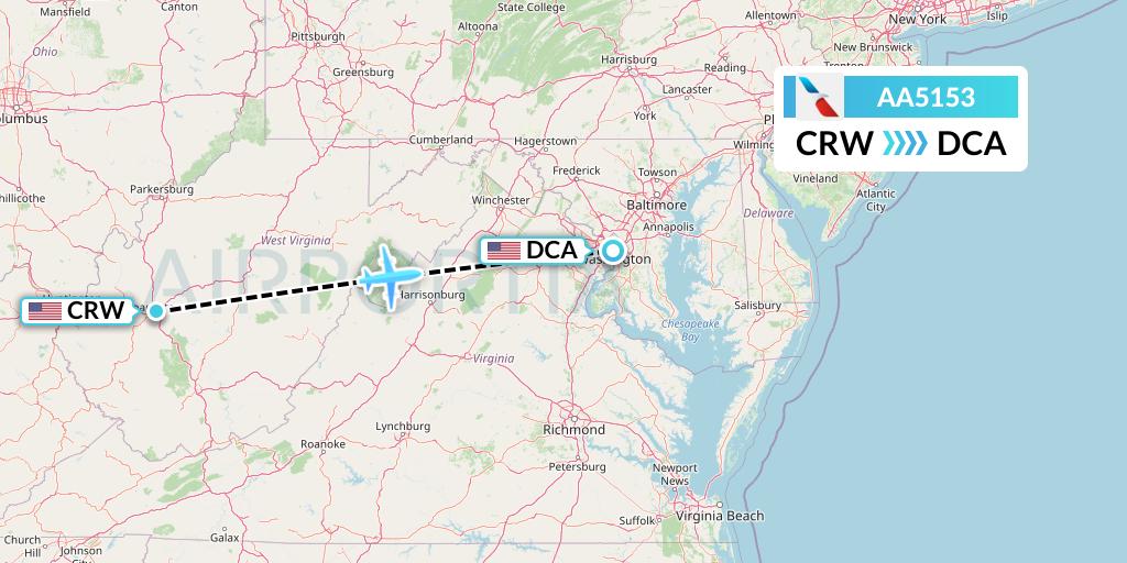 AA5153 American Airlines Flight Map: Charleston to Washington