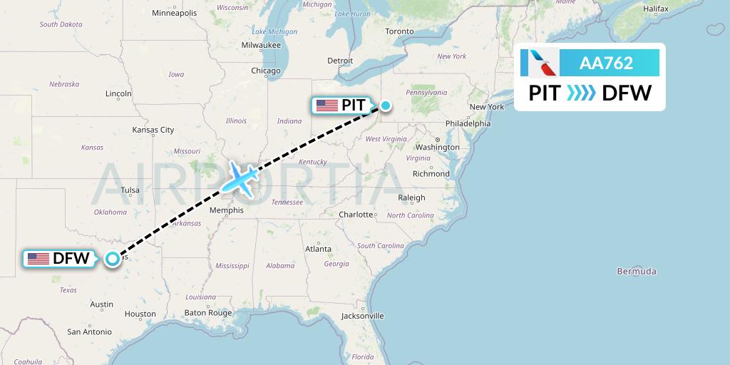AA762 American Airlines Flight Map: Pittsburgh to Dallas