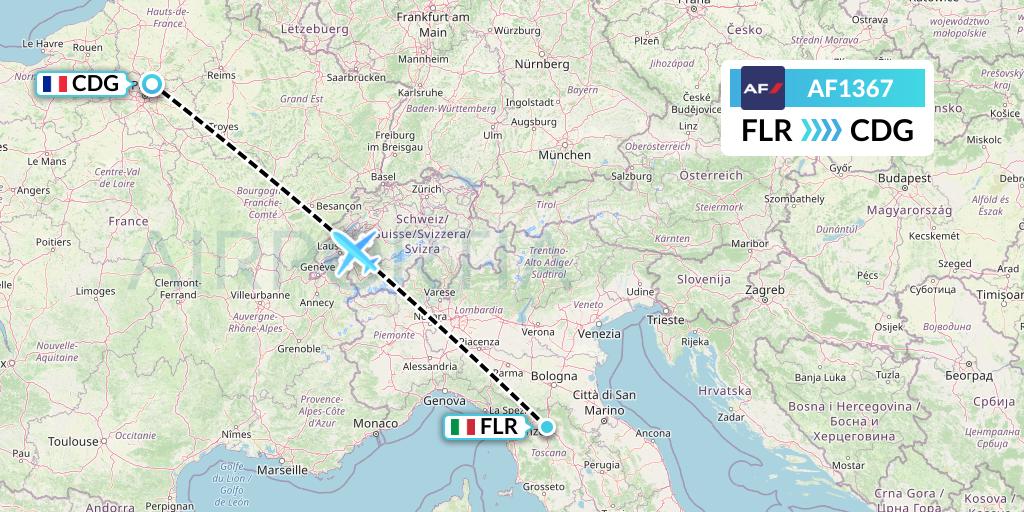 AF1367 Air France Flight Map: Florence to Paris