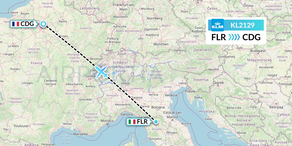 KL2129 KLM Flight Map: Florence to Paris