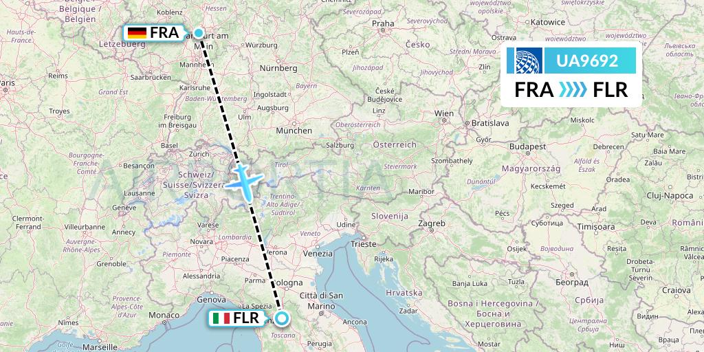 UA9692 United Airlines Flight Map: Frankfurt to Florence