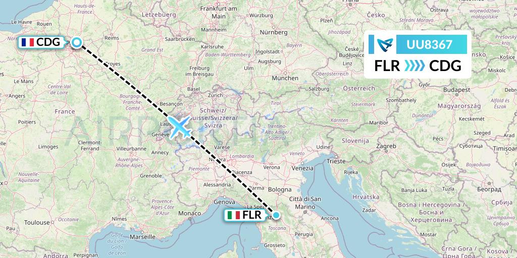UU8367 Air Austral Flight Map: Florence to Paris