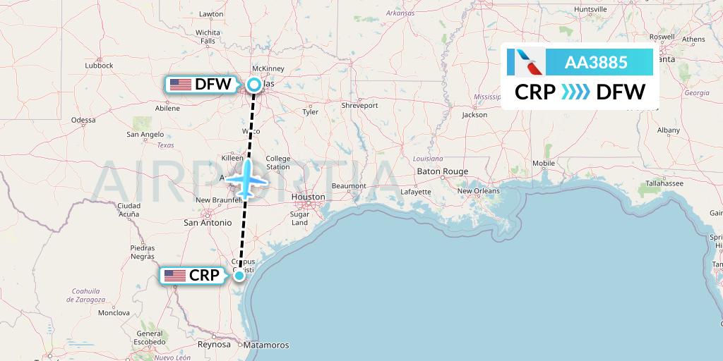 AA3885 American Airlines Flight Map: Corpus Christi to Dallas