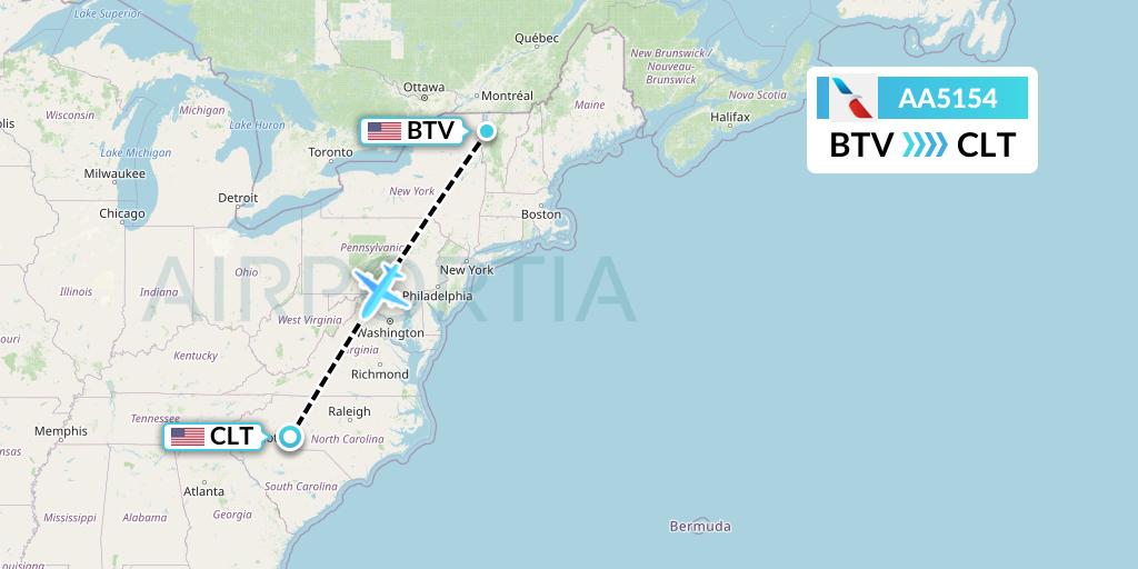AA5154 American Airlines Flight Map: Burlington to Charlotte