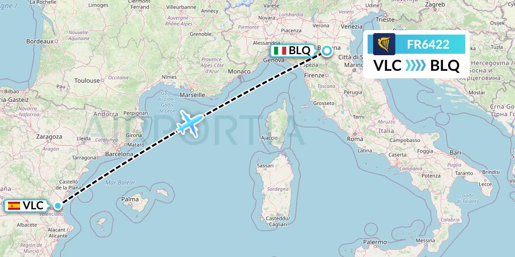 FR6422 Ryanair Flight Map: Valencia to Bologna