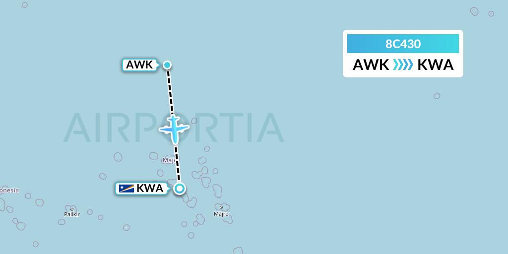 8C430 Air Transport International Flight Map: Wake Island to Kwajalein