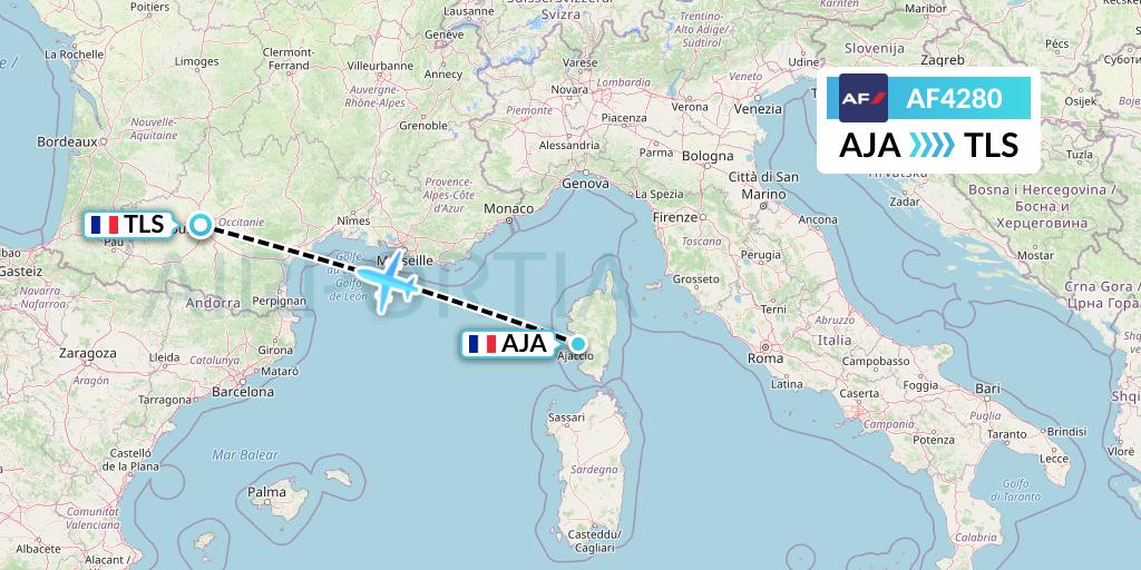 AF4280 Air France Flight Map: Ajaccio to Toulouse