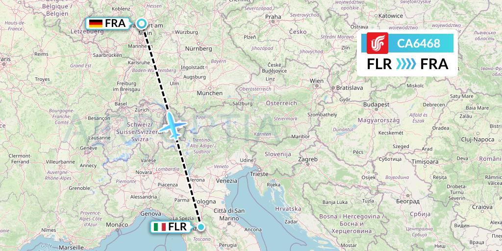 CA6468 Air China Flight Map: Florence to Frankfurt
