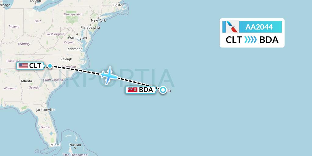 AA2044 American Airlines Flight Map: Charlotte to Bermuda