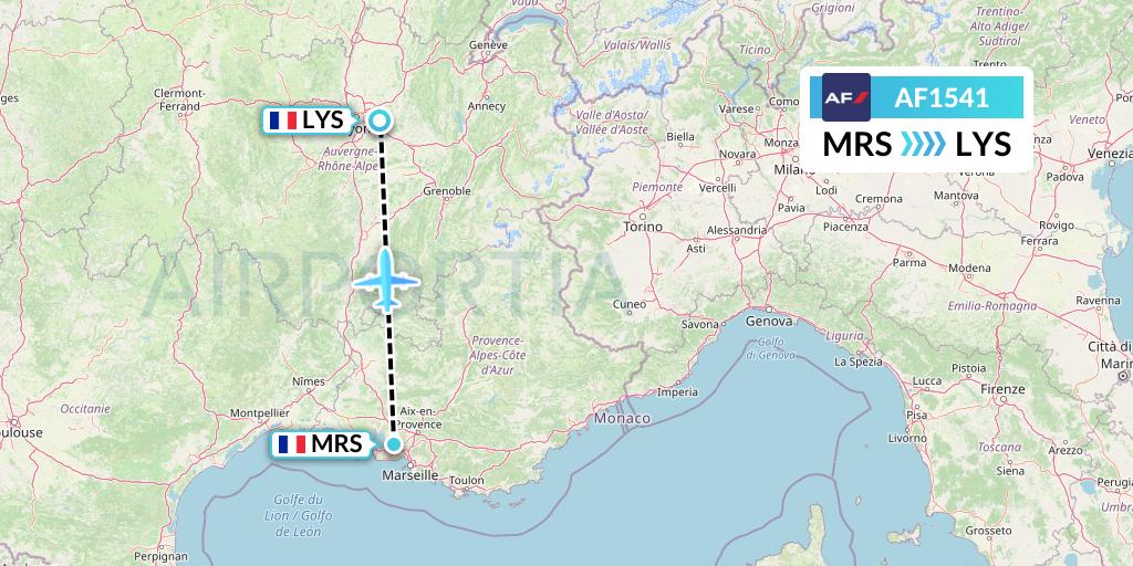 AF1541 Air France Flight Map: Marseille to Lyon