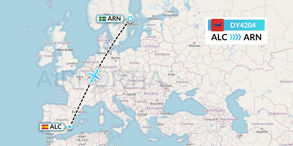 DY4204 Norwegian Flight Map: Alicante to Stockholm