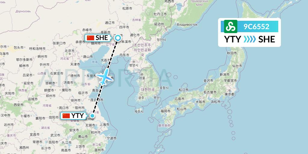 9C6552 Spring Airlines Flight Map: Yangzhou to Shenyang