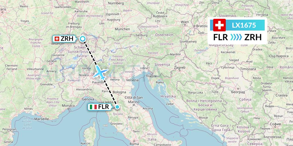 LX1675 Swiss Flight Map: Florence to Zurich