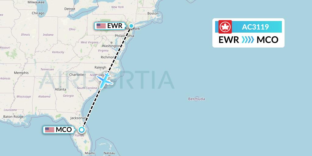 AC3119 Air Canada Flight Map: New York to Orlando