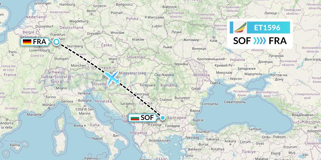 ET1596 Ethiopian Airlines Flight Map: Sofia to Frankfurt