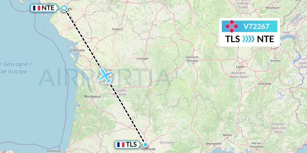 V72267 Volotea Flight Map: Toulouse to Nantes