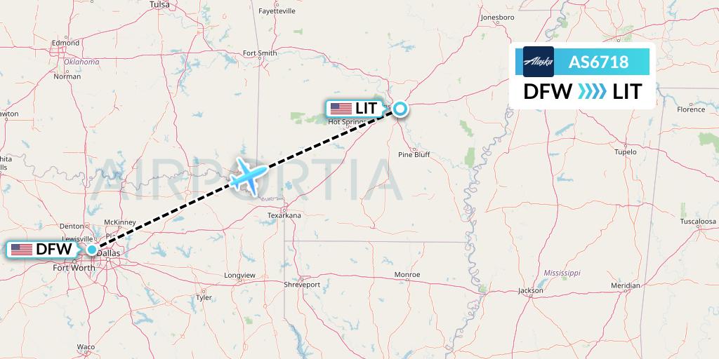 AS6718 Alaska Airlines Flight Map: Dallas to Little Rock