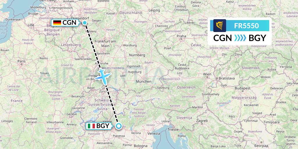 FR5550 Ryanair Flight Map: Cologne to Milan
