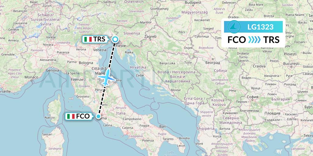 LG1323 Luxair Flight Map: Rome to Trieste