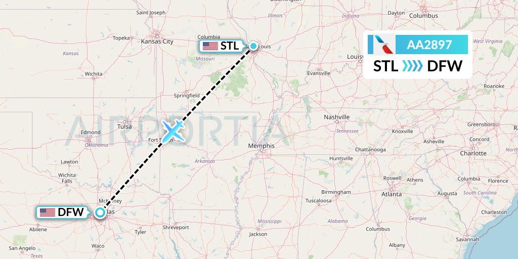 AA2897 American Airlines Flight Map: St. Louis to Dallas