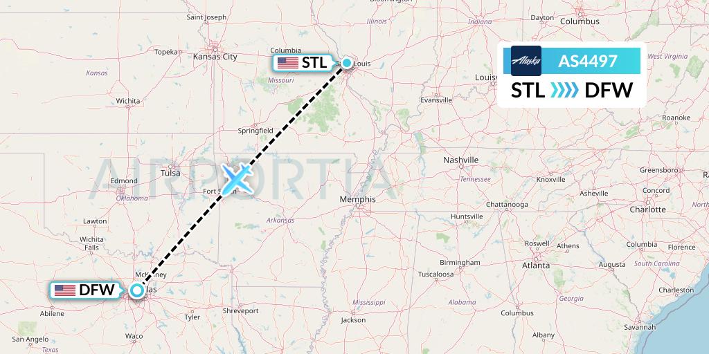 AS4497 Alaska Airlines Flight Map: St. Louis to Dallas