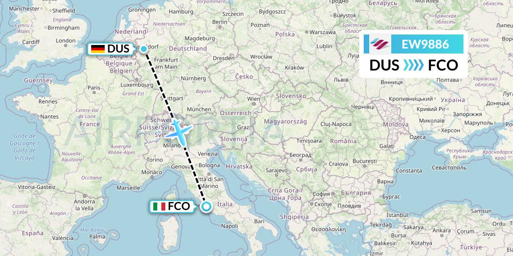 EW9886 Eurowings Flight Map: Dusseldorf to Rome