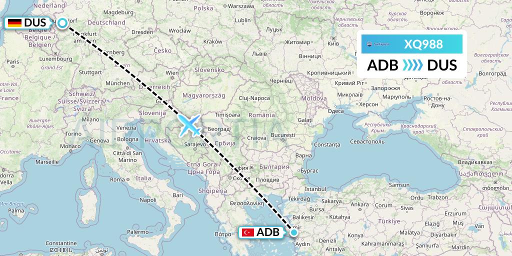 XQ988 SunExpress Flight Map: Izmir to Dusseldorf