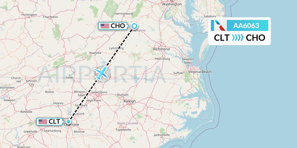 AA6063 American Airlines Flight Map: Charlotte to Charlottesville