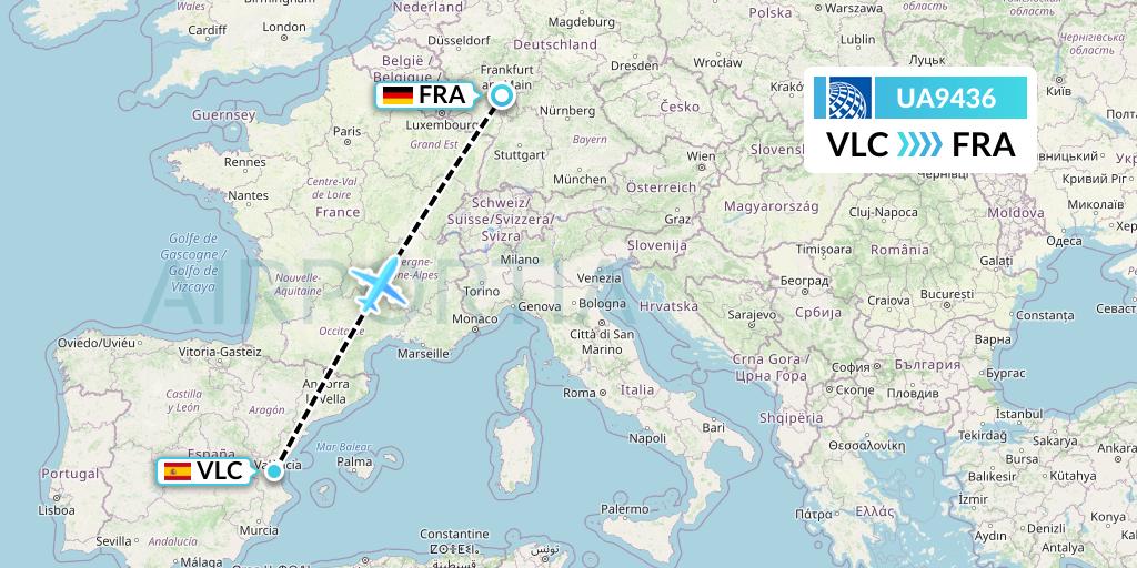 UA9436 United Airlines Flight Map: Valencia to Frankfurt