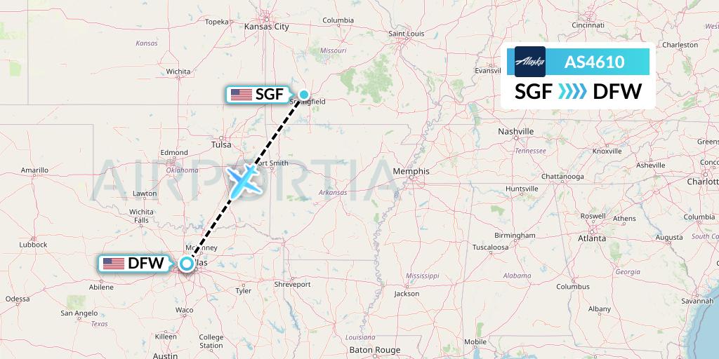 AS4610 Alaska Airlines Flight Map: Springfield to Dallas