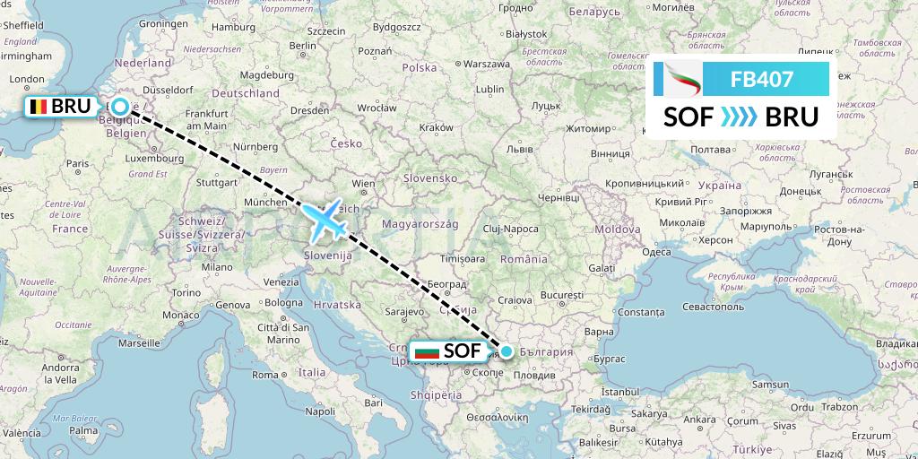 FB407 Bulgaria Air Flight Map: Sofia to Brussels