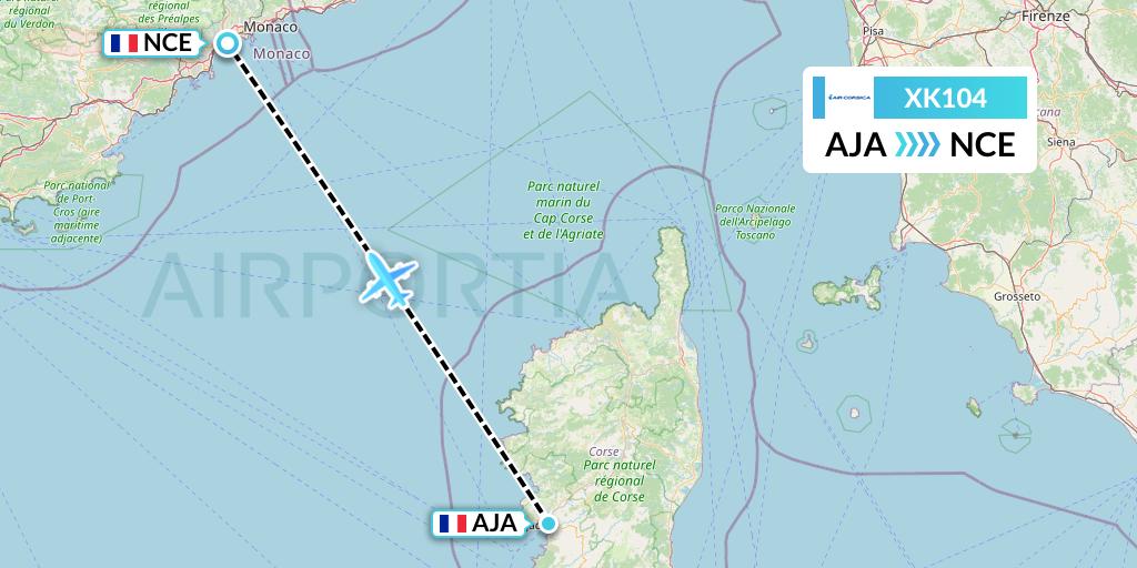 XK104 Air Corsica Flight Map: Ajaccio to Nice