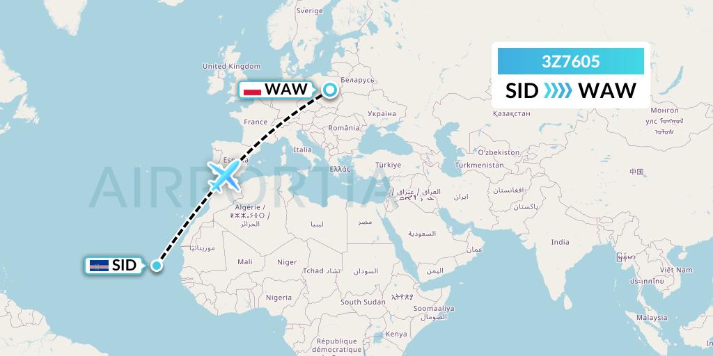 3Z7605 Travel Service Polska Flight Map: Espargos to Warsaw