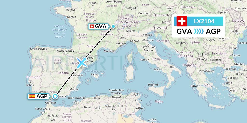 LX2104 Swiss Flight Map: Geneva to Malaga