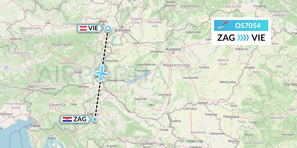 OS7054 Austrian Airlines Flight Map: Zagreb to Vienna