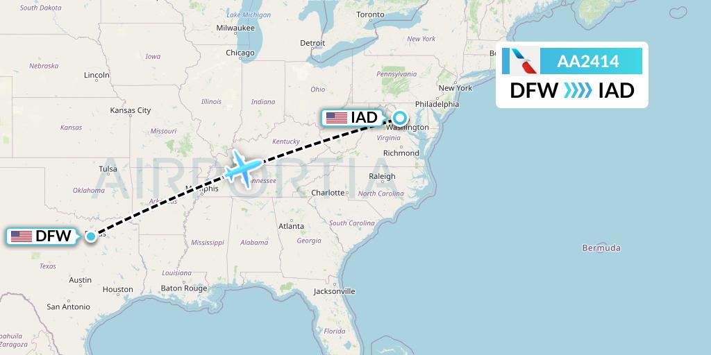 AA2414 American Airlines Flight Map: Dallas to Washington
