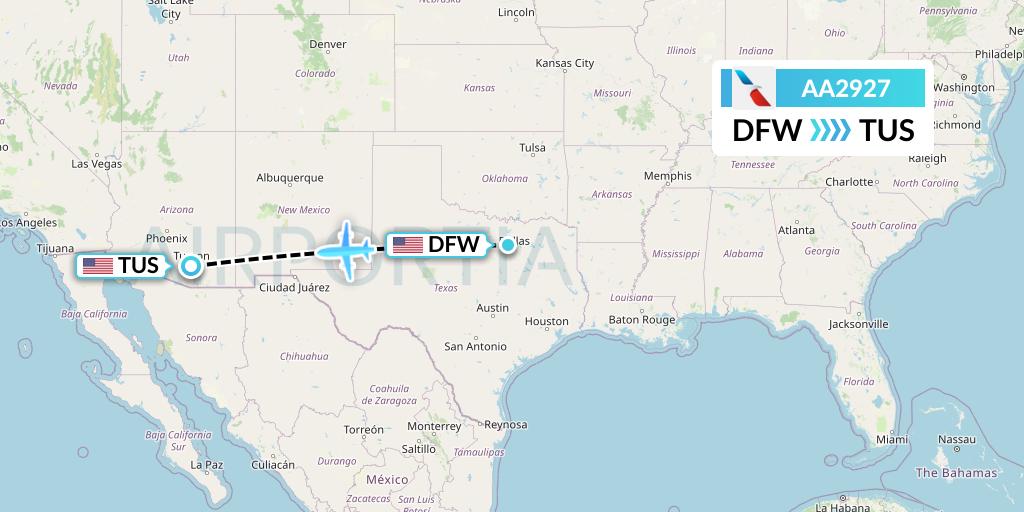 AA2927 American Airlines Flight Map: Dallas to Tucson