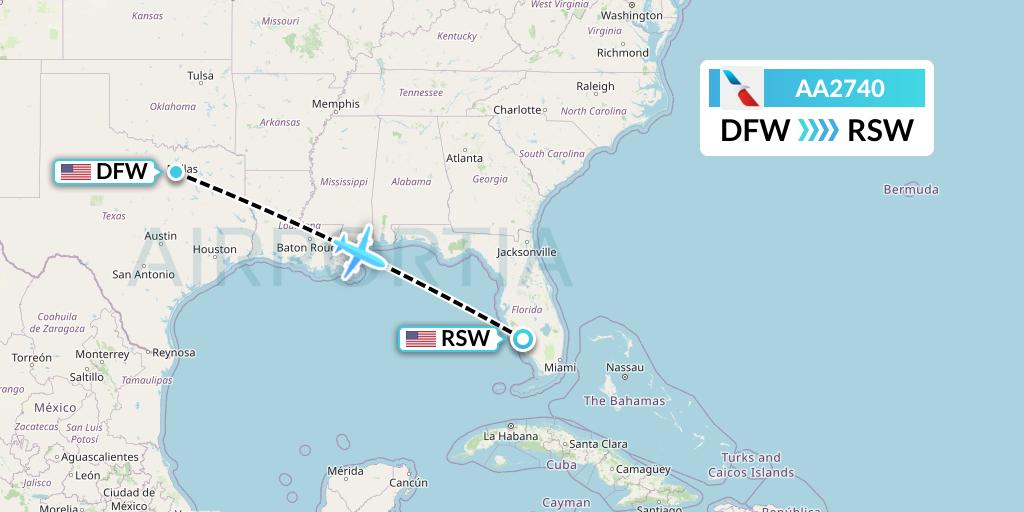 AA2740 American Airlines Flight Map: Dallas to Fort Myers