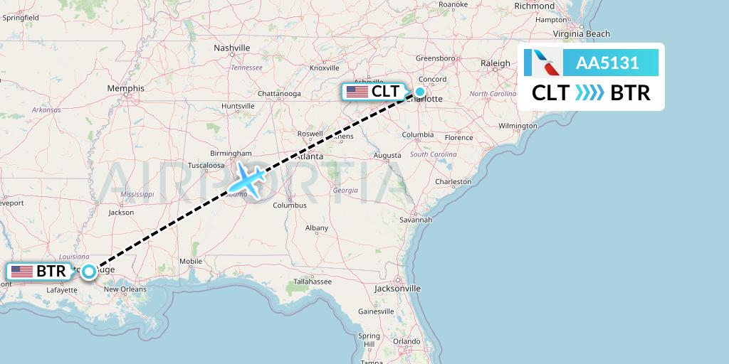 AA5131 American Airlines Flight Map: Charlotte to Baton Rouge