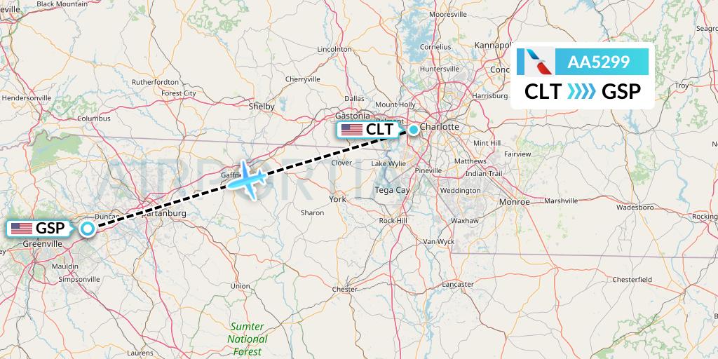 AA5299 American Airlines Flight Map: Charlotte to Greenville-Spartanburg
