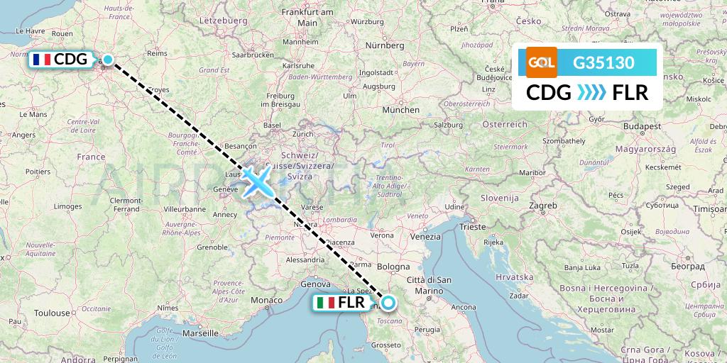 G35130 GOL Transportes Aeros Flight Map: Paris to Florence